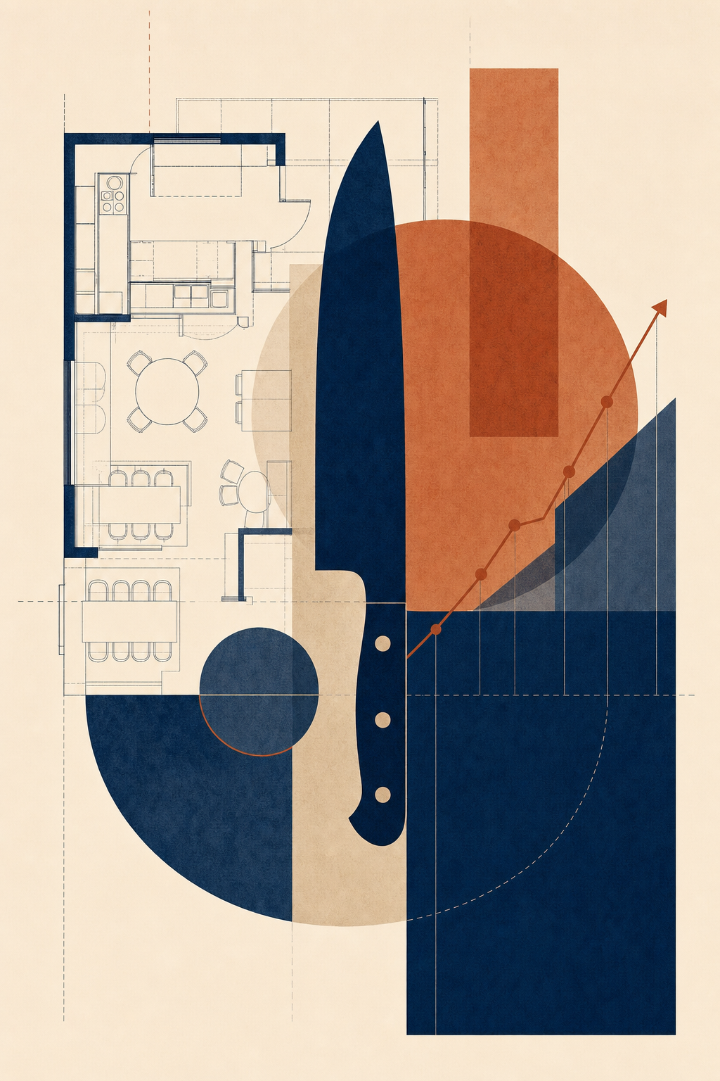 Abstract editorial graphic representing restaurant consulting and financial planning
