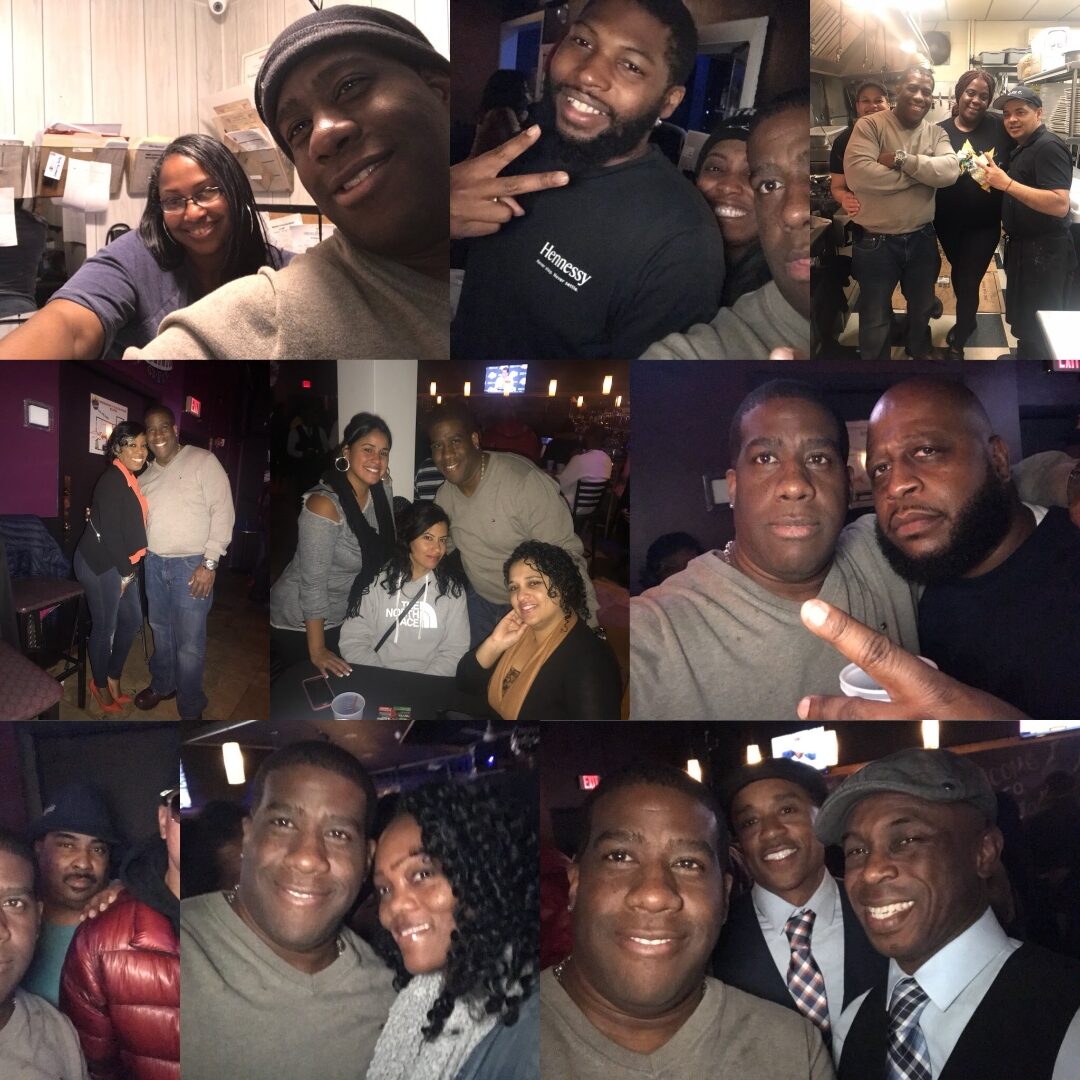 Photo collage of staff and guests across kitchen, bar and dining room at Slade's Bar and Grill in Boston